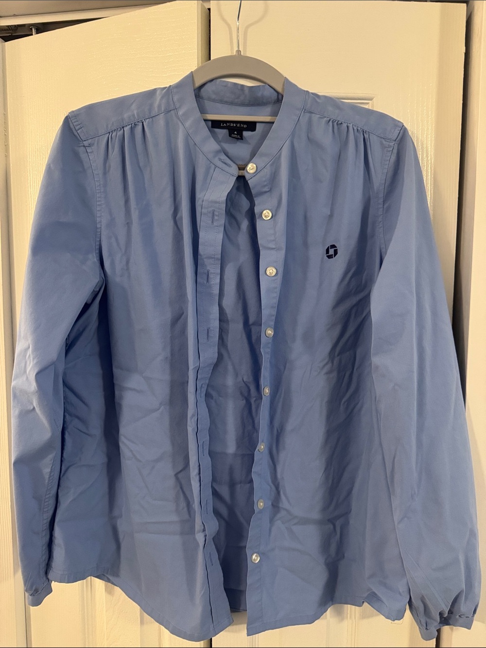 Chase Apparel Lands' End Light Blue Band-Collar Button-Up Shirt